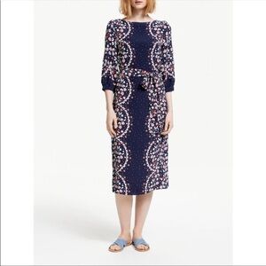Boden Ferne Midi Dress - Navy/Red Pop Blossom Vine O.